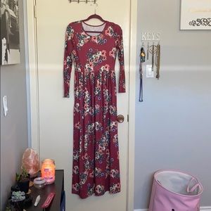 Maroon Floral Maxi Dress